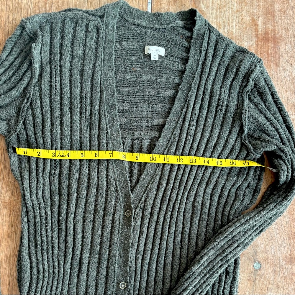 LOW START - ANTHROPOLOGIE Pilcro Duster Women’s Medium Olive Long Sweater - Picture 10 of 11